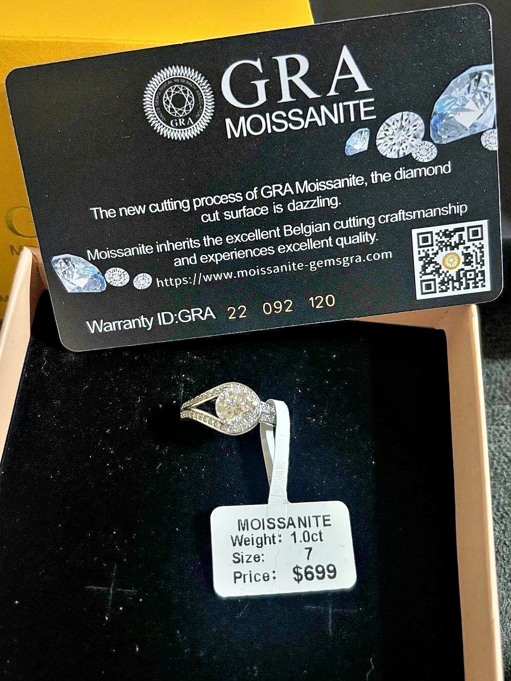 GRA Moissanite Round Moissanite Ring Silver Size 7